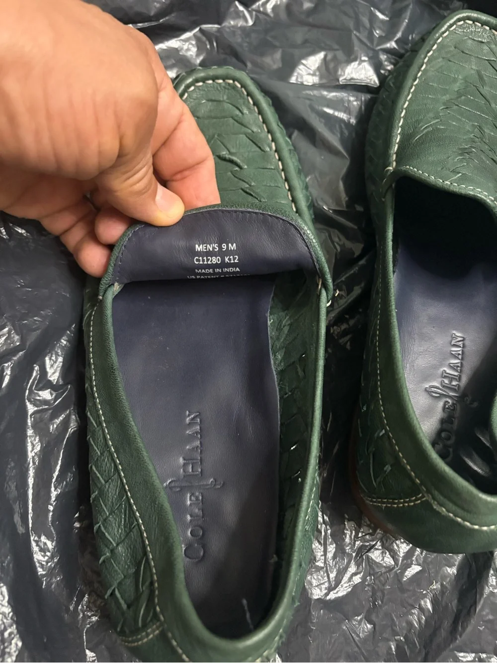 Cole Haan Green Woven Leather Slip-On Loafers